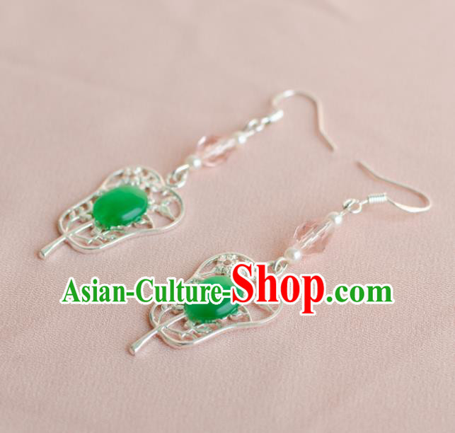 Asian Chinese Traditional Jewelry Accessories Hanfu Palm-Leaf Fan Green Earrings for Women