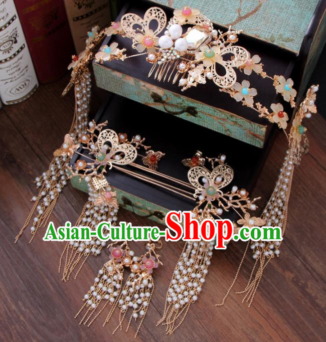 Chinese Ancient Bride Hair Accessories XiuHe Suit Phoenix Coronet Hanfu Handmade Hairpins Complete Set for Women