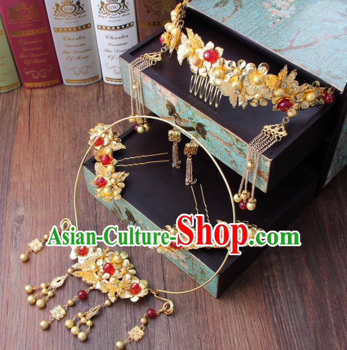 Chinese Ancient Bride Phoenix Coronet XiuHe Suit Hair Accessories Hanfu Handmade Hairpins Complete Set for Women