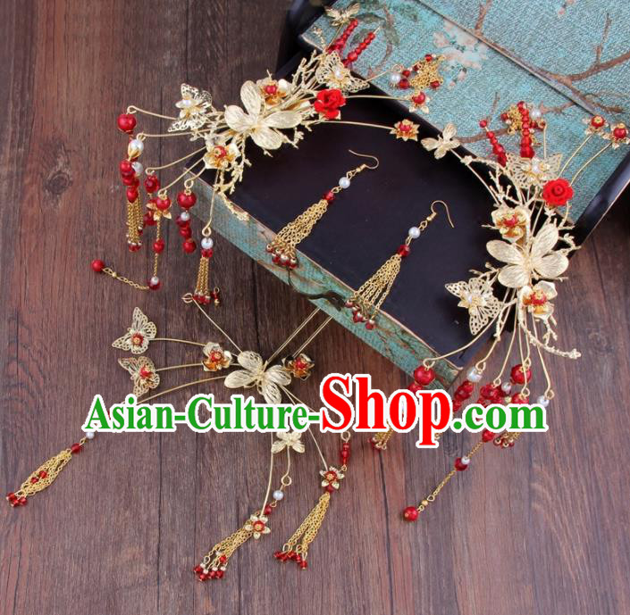 Chinese Ancient Bride Hair Clasp XiuHe Suit Hair Accessories Hanfu Handmade Hairpins for Women