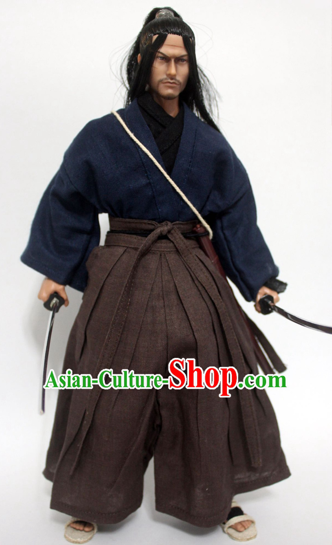 Ancient Japanese Warrior Costume Samurai Costumes Mitamoto Musashi Costume Kimono Clothing Complete Set