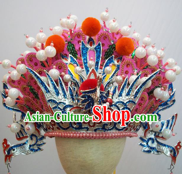 Traditional Chinese Beijing Opera Diva Hair Accessories Queen Pink Phoenix Coronet Headwear for Kids