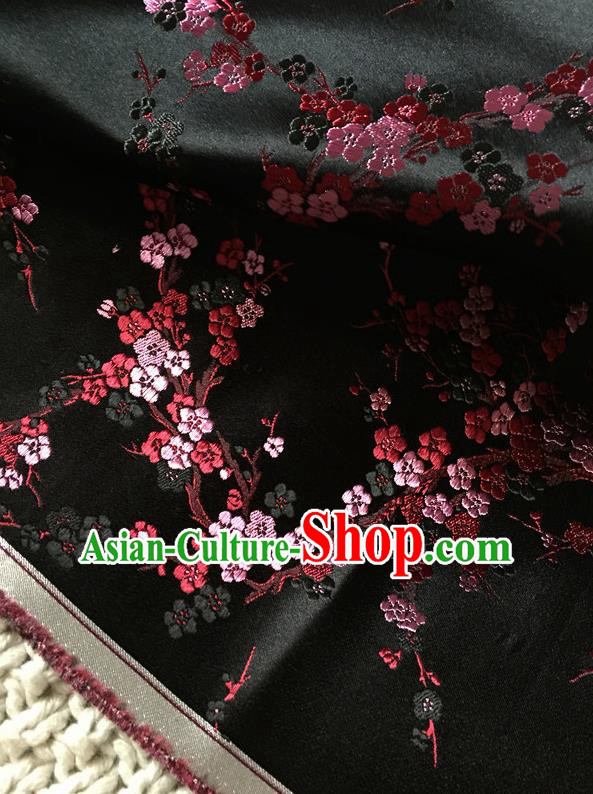 Asian Chinese Traditional Black Silk Fabric Royal Plum Blossom Pattern Brocade Cheongsam Cloth Silk Fabric