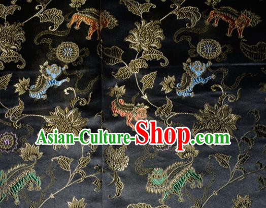 Kylin Pattern Chinese Traditional Black Silk Fabric Tang Suit Brocade Cloth Cheongsam Material Drapery