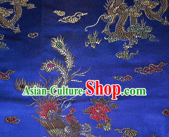 Chinese Traditional Silk Fabric Dragon Phoenix Peony Pattern Tang Suit Royalblue Brocade Cloth Cheongsam Material Drapery