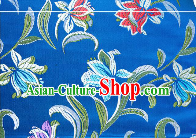 Chinese Traditional Silk Fabric Tang Suit Classical Pattern Blue Brocade Cloth Cheongsam Material Drapery