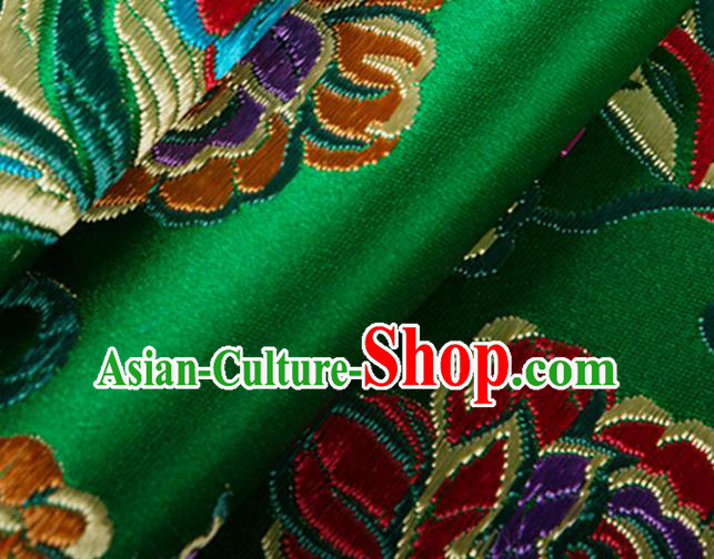 Chinese Traditional Silk Fabric Tang Suit Classical Flowers Pattern Green Brocade Cloth Cheongsam Material Drapery