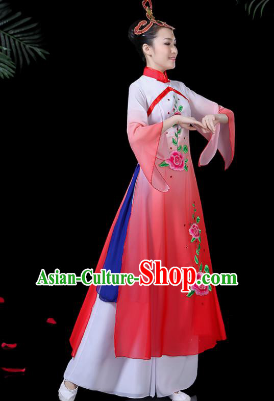 Chinese Classical Dance Umbrella Dance Costume Traditional Fan Dance Red Dress for Women