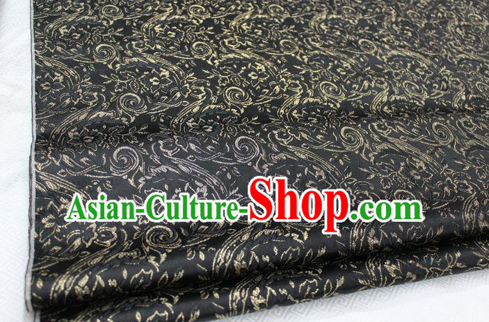 Chinese Traditional Cloth Mongolian Robe Black Brocade Fabric Tang Suit Silk Material Drapery