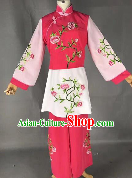 Chinese Traditional Beijing Opera Maidservants Embroidered Rosy Clothing Peking Opera Diva Costumes for Adults