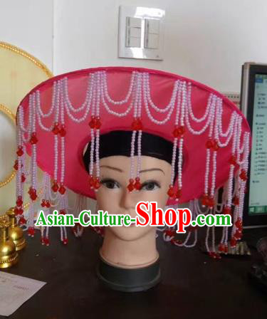 Chinese Traditional Beijing Opera Fishing Lady Red Hat Peking Opera Drakan Headwear for Adults