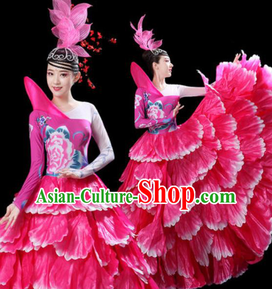 Top Grade Stage Show Group Dance Costumes Modern Dance Chorus Rosy Peony Dress for Women