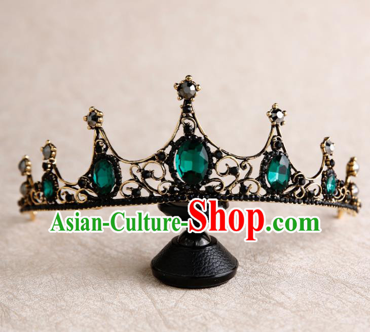Handmade Top Grade Bride Green Jewel Hair Clasp Hair Accessories Baroque Queen Royal Crown for Women
