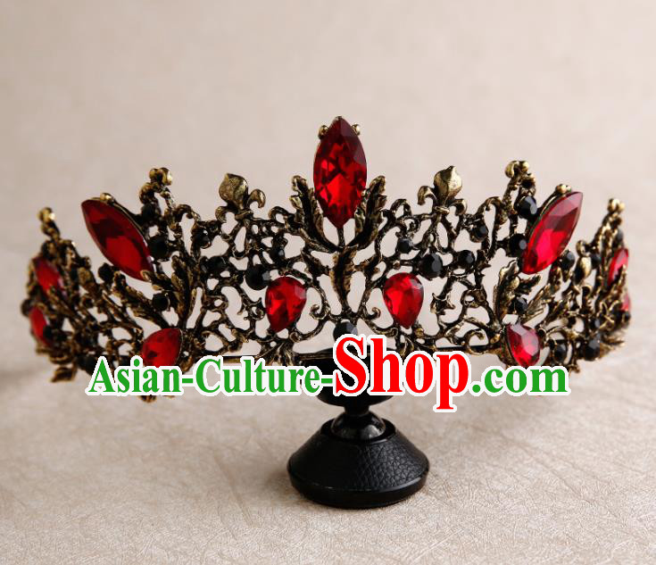 Handmade Top Grade Bride Royal Crown Red Crystal Hair Accessories Baroque Queen Hair Clasp for Women