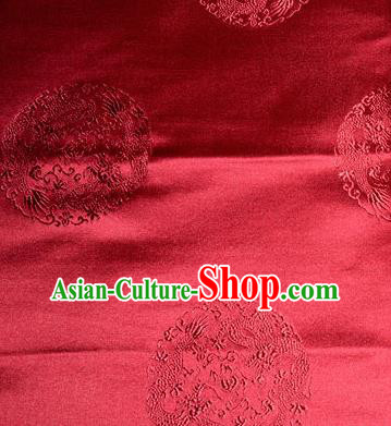Asian Chinese Tang Suit Silk Fabric Red Brocade Traditional Dragons Pattern Design Satin Material