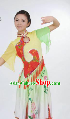 Chinese Traditional Folk Dance Group Dance Costumes Fan Dance Stage Performance Dress for Women