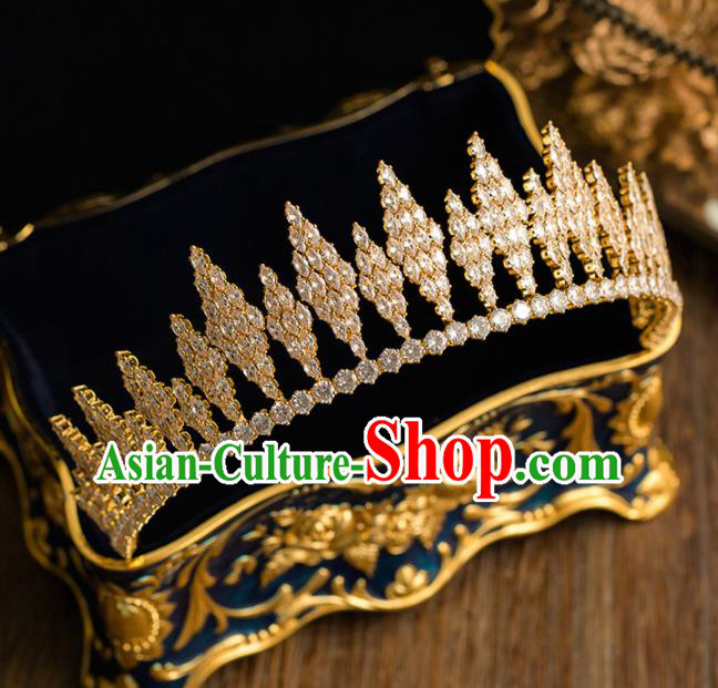 Top Grade Handmade Wedding Bride Hair Accessories Princess Golden Crystal Royal Crown Headwear for Women