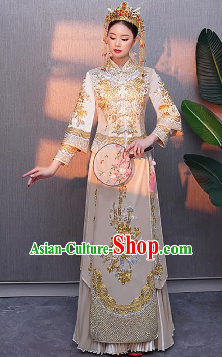 Chinese Traditional Bride Embroidered Peony White Xiuhe Suits Ancient Handmade Wedding Costumes for Women
