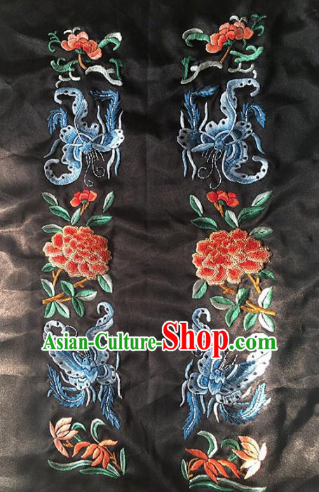 Chinese Traditional Embroidery Craft Embroidered Butterfly Peony Silk Patches Handmade Embroidering Accessories