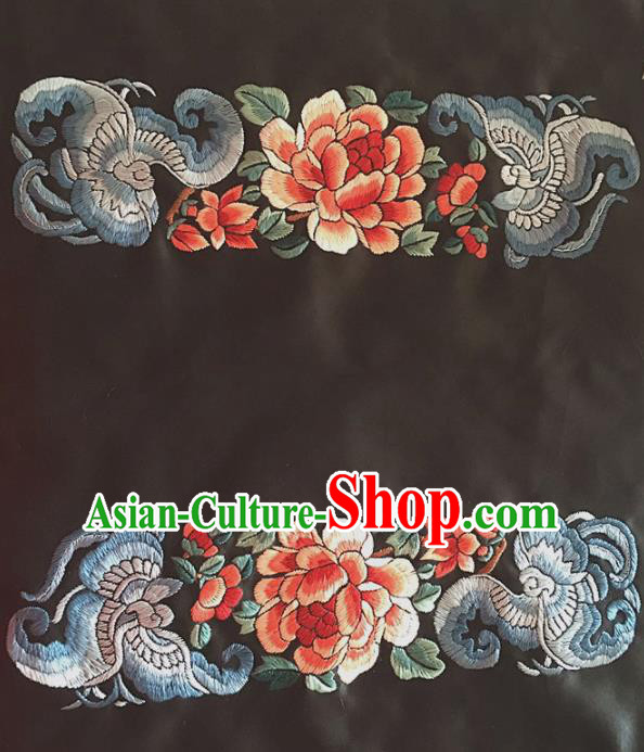 Chinese Traditional Handmade Embroidery Craft Embroidered Peony Butterfly Cloth Patches Embroidering Silk Piece