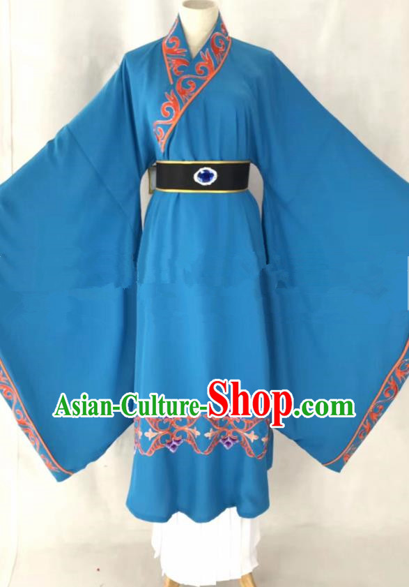 Professional Chinese Traditional Beijing Opera Blue Clothing Ancient Scholar Costume for Men