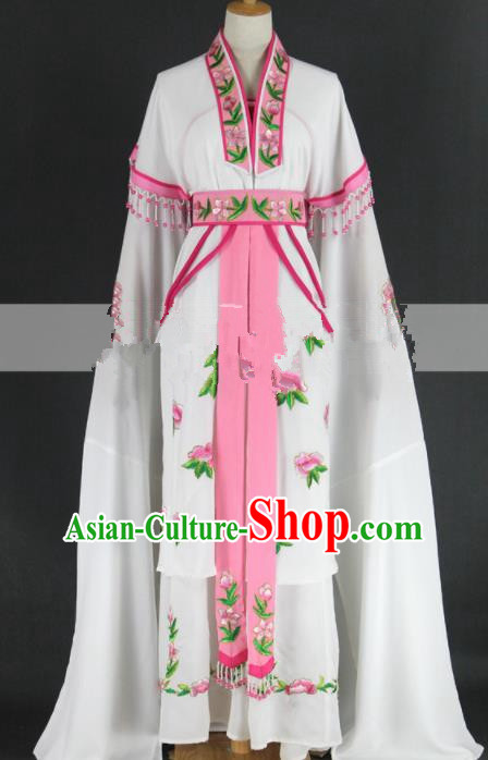 Chinese Traditional Peking Opera Diva Kou Zhu White Dress Ancient Palace Lady Costume for Women