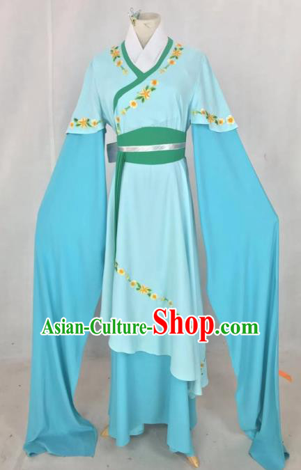Chinese Traditional Peking Opera Actress Hua Tan Light Blue Dress Ancient Maidservant Costume for Women