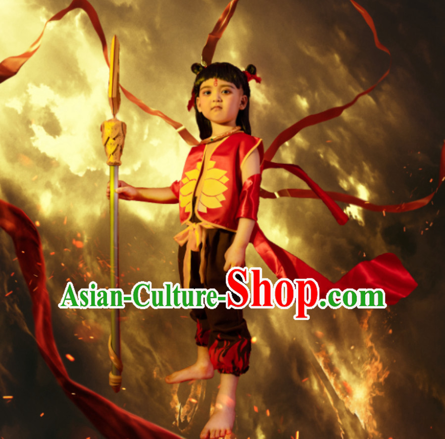 Ancient Chinese Ne Zha Costumes Complete Set for Kids or Adults