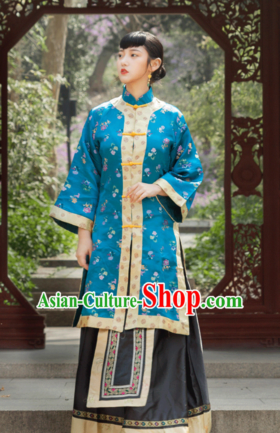 Qing Dynasty Chinese Boxer Time Qingdai Qingchao Female Costumes Full Set for  Women