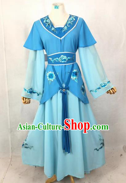 Chinese Traditional Peking Opera Country Lady Blue Dress Ancient Servant Girl Costume for Women