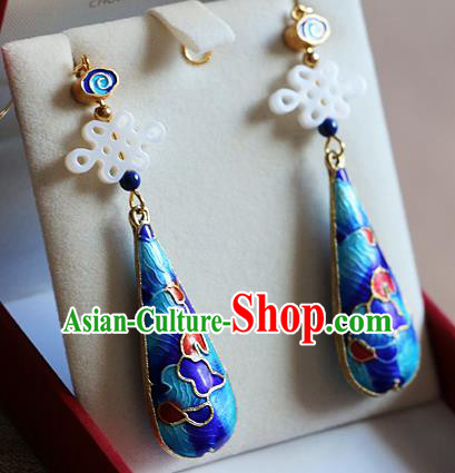 Chinese Traditional Hanfu Court Cloisonne Peony Ear Accessories Ancient Qing Dynasty Princess Earrings for Women