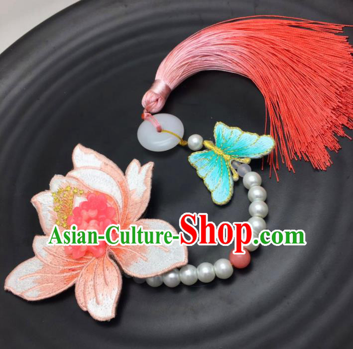 Chinese Traditional Hanfu Embroidered Lotus Accessories Ancient Qing Dynasty Imperial Consort Brooch Pendant for Women