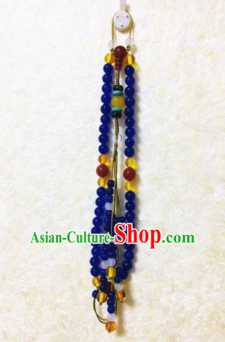 Chinese Traditional Hanfu Royalblue Beads Breastpin Accessories Ancient Qing Dynasty Imperial Consort Brooch Pendant for Women