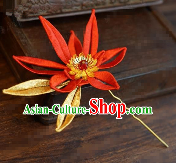 Traditional Chinese Handmade Court Red Flower Hairpins Hair Accessories Ancient Hanfu Hair Clip for Women