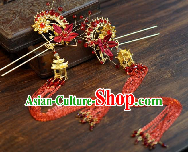 Traditional Chinese Ancient Bride Tassel Hair Clip Handmade Hanfu Court Queen Hairpins Hair Accessories for Women