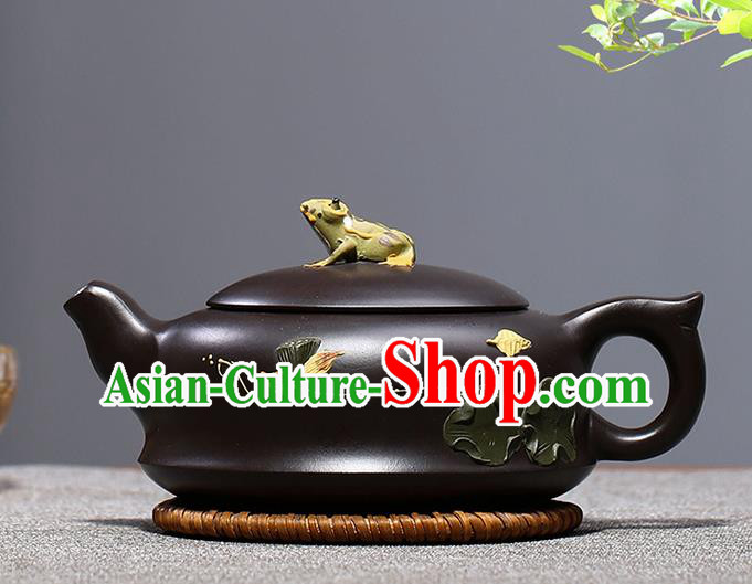 Traditional Chinese Handmade Kung Fu Zisha Teapot Carving Lotus Black Clay Pottery Teapot