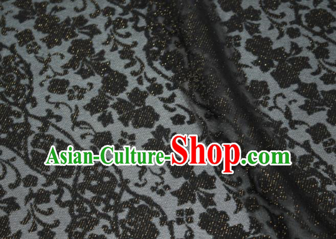 Traditional Chinese Classical Twine Flowers Pattern Black Silk Fabric Ancient Hanfu Dress Silk Cloth