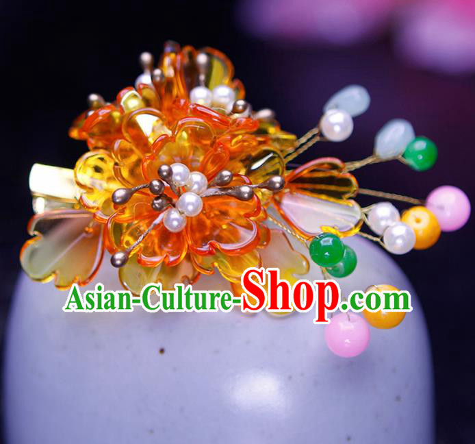 Chinese Traditional Hanfu Orange Peony Hair Claw Ancient Princess Hair Accessories for Women