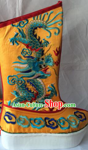 Chinese Beijing Opera Emperor Yellow Boots Traditional Peking Opera Takefu Embroidered Shoes for Men
