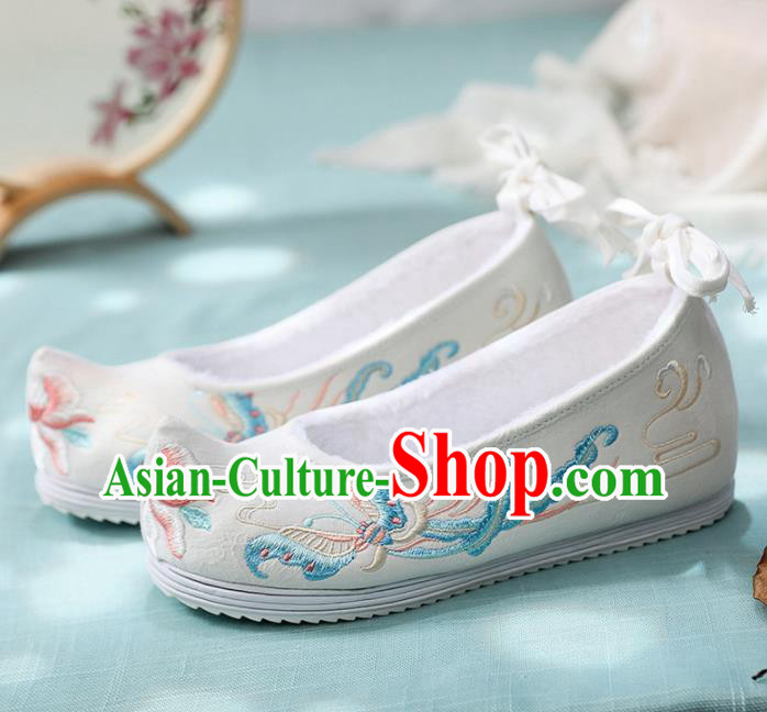 Traditional Chinese Embroidered Butterfly White Shoes Handmade Cloth Shoes National Cloth Shoes for Women