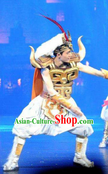 Chinese The Romantic Show of Jiuzhai General White Body Armor Stage Performance Dance Costume for Men