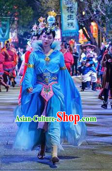 Chinese The Romantic Show of Mingyue Classical Dance Blue Dress Stage Performance Costume for Women