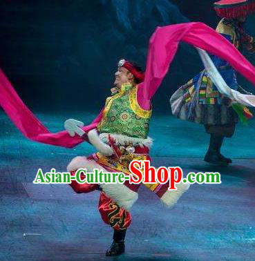 Chinese Encounter Shangri La Impression Tibetan Ethnic Dance Green Robe Stage Performance Costume for Men
