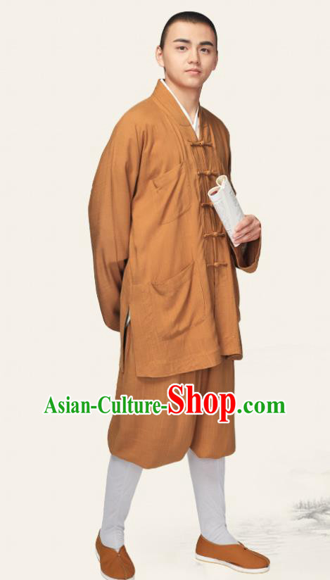 Traditional Chinese Monk Costume Meditation Ginger Outfits Shirt and Pants for Men