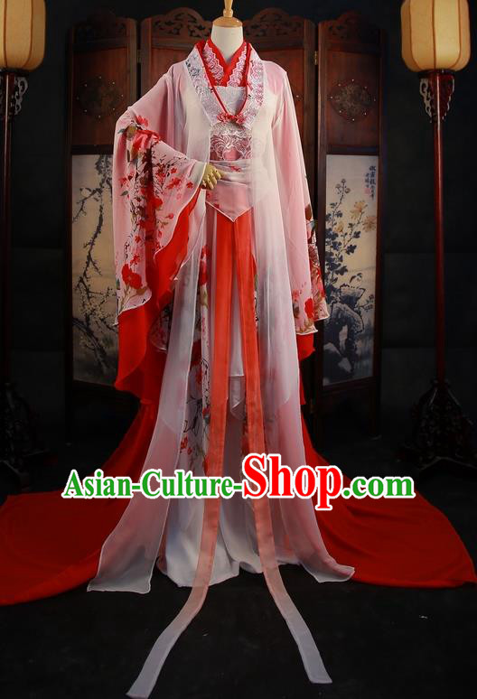 Traditional Chinese Cosplay Wedding Bride Red Dress Ancient Princess Costume for Women