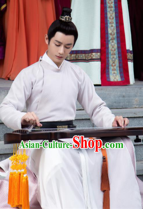 Ancient Chinese Song Dynasty Nobility Childe White Hanfu Clothing Drama Young Blood Swordsman Costumes for Men