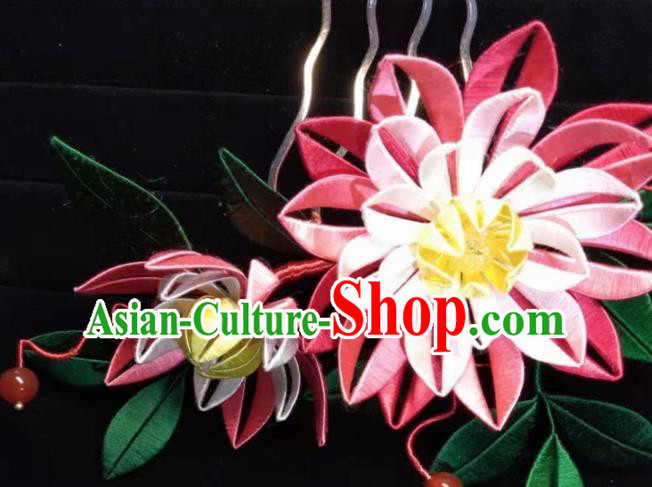 Traditional Chinese Hanfu Palace Pink Epiphyllum Hair Comb Hairpins Ancient Princess Hair Accessories for Women