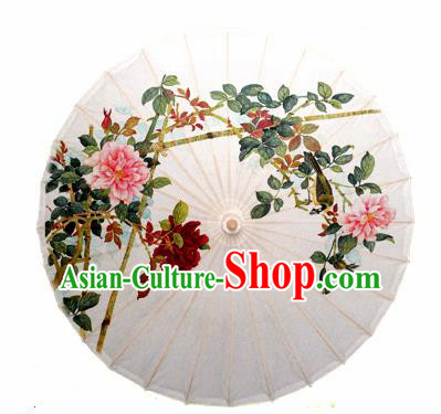 Chinese Handmade Printing Flowers White Oil Paper Umbrella Traditional Decoration Umbrellas