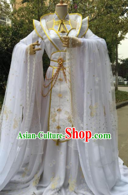 Traditional Chinese Cosplay Female Swordsman Queen White Dress Ancient Drama Fairy Princess Costumes for Women