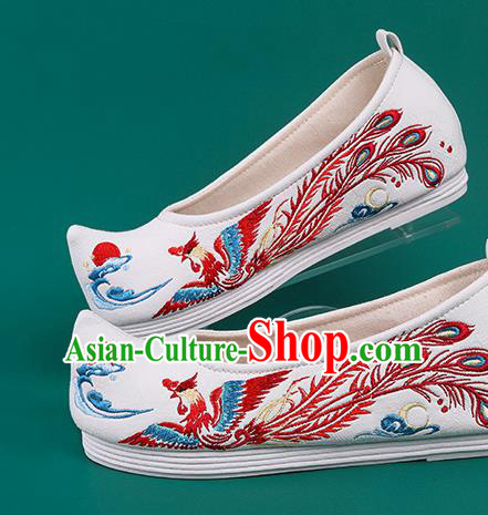 Chinese Traditional Embroidered Phoenix White Shoes Hanfu Shoes Princess Shoes for Women